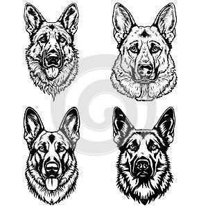 German Shepherd dog face set, files for cutting and sublimation, black and white dog template for laser cutting, Cricut and Silhou