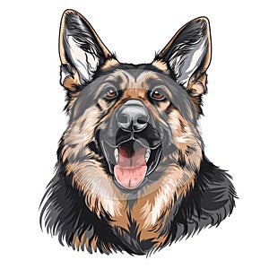 german shepherd dog front view portrait, icon on a white background in cartoon sketch style