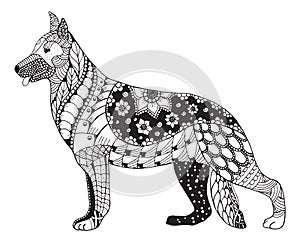 German shepherd dog head zentangle stylized, vector, illustration