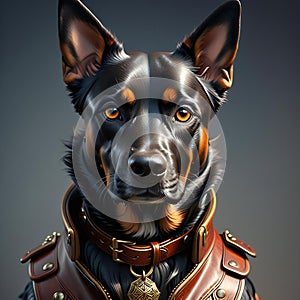 German shepherd dog in leather armor,  Portrait of a dog