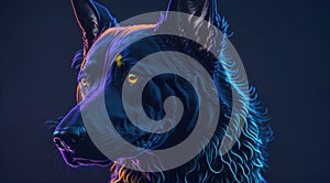 A german shepherd Dog with Neon-Colored Fur in Bioluminescent Light - Generative AI