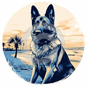 German Shepherd Dog Portrait Beach Art Tshirt