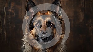 German Shepherd dog portrait close up. German Shepherd dog. Horizontal banner poster background. Copy space. Photo texture AI