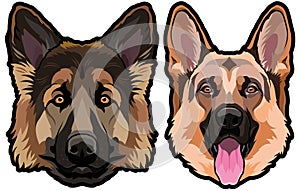 German shepherd dog portrait colored vector illustration