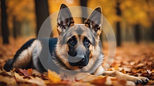 german shepherd dog A sweet German Shepherd puppy with alert ears and kind eyes, lying on a soft plaid blanket,