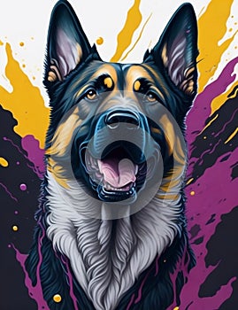 German Shepherd Dog white background Splash Art 2