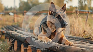 German Shepherd engaged in training, showcasing its intelligence and agility in a focused work environment photo