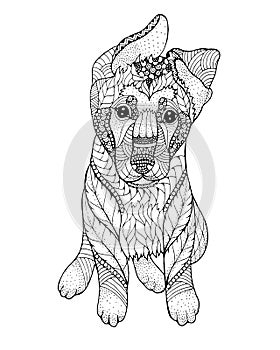 German shepherd Puppy zentangle stylized. Freehand vector illustration