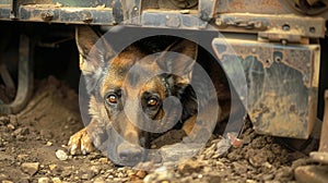 A German Shepherd sniffs around a suious vehicle his nose leading him to a hidden stash of explosives.