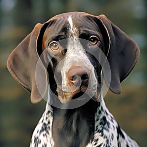 German shorthaired pointer dog portrait closeup on blurred background with copy space