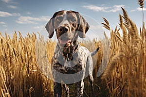 German shorthaired pointer. Hunting dog in the field