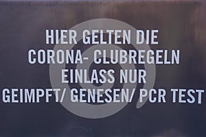 German sign with Covid 19 rules corona virus \