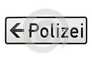 German sign isolated over white. Polizei Police