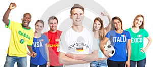German soccer with blond hair with fans from other countries