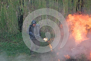 German soldier with flame-thrower