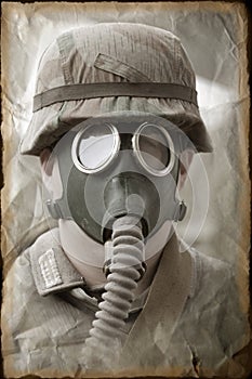 German soldier in gas mask.