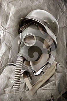 German soldier in gas mask.