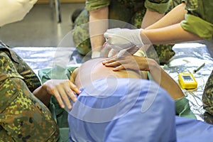 German soldiers practice a medical training