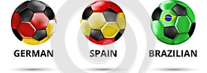 German, Spain, Brazilian card with soccer balls.