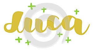 German spelling of the male name Luca. German lettering.