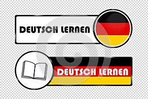 German Square And Circle Buttons Learn German - Vector Illustration With German Flag And Book - Isolated On Transparent Background