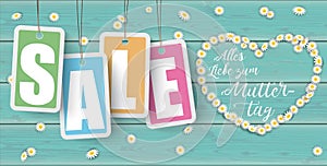 Turquoise Wood Daisy Price Stickers Sale Heart Muttertag Header photo