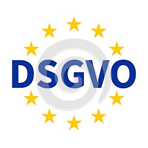 German text DSGVO translate General Data Protection Regulation with the wreath of stars of the EU.