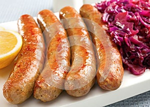 German Thuringer Bratwurst with Red Cabbage