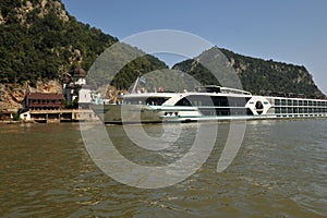 Anesha cruise ship belonging to The German tour operator Phoenix Reisen on a cruise in Romania