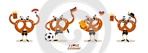German Traditional food Cartoon Character Pretzel Brezel in national clothes