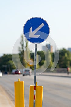 German traffic sign 222-10 bridge early autumn construction portrait