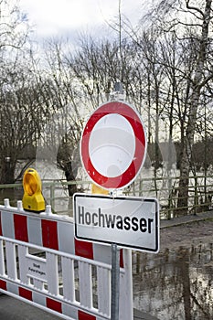 German traffic sign, high water, road closed, Hochwasser