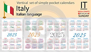 German vertical set of pocket calendar for 2025. Week starts Sunday