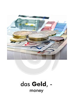 German word card: Geld (money photo