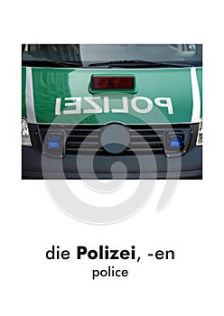German word card: Polizei (police photo
