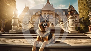 germanshepherd dog in front of house photo