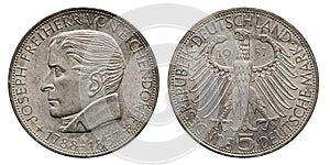 Germany 5 mark silver coin Eichendorff 1957