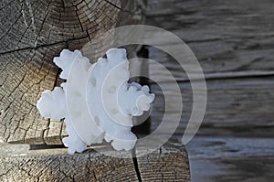 Germany, Ammersee, Wax snow-crystal on wood lodge