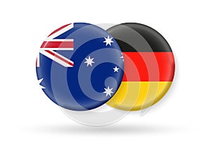 Germany and Australia circle flags. 3d icon. Round Australian and German national symbols. Vector illustration