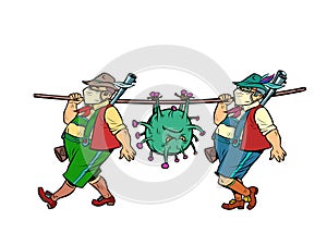 Germany or Austria victory in the epidemic of coronavirus covid19. Hunters carry the virus as prey