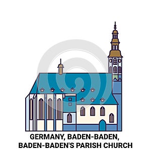 Germany, Badenbaden, Badenbaden's Parish Church travel landmark vector illustration