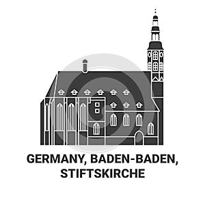 Germany, Badenbaden, Stiftskirche travel landmark vector illustration