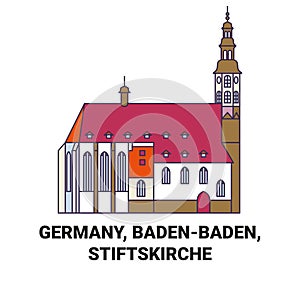 Germany, Badenbaden, Stiftskirche travel landmark vector illustration