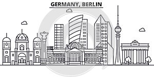 Germany, Berlin architecture line skyline illustration. Linear vector cityscape with famous landmarks, city sights