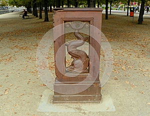 Germany, Berlin, Bodestrasse 1-3, sculpture in the square