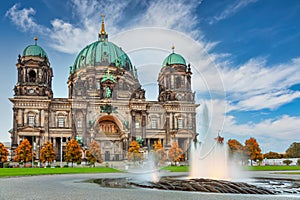 Germany, Berlin Cathedral Berliner Dom with autumn foliage season