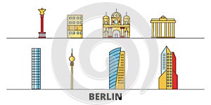 Germany, Berlin City flat landmarks vector illustration. Germany, Berlin City line city with famous travel sights