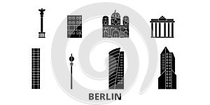 Germany, Berlin City flat travel skyline set. Germany, Berlin City black city vector illustration, symbol, travel sights