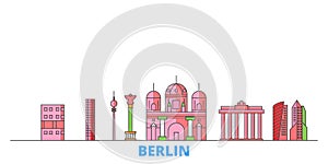 Germany, Berlin City line cityscape, flat vector. Travel city landmark, oultine illustration, line world icons