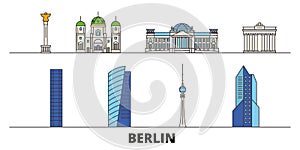 Germany, Berlin flat landmarks vector illustration. Germany, Berlin line city with famous travel sights, skyline, design